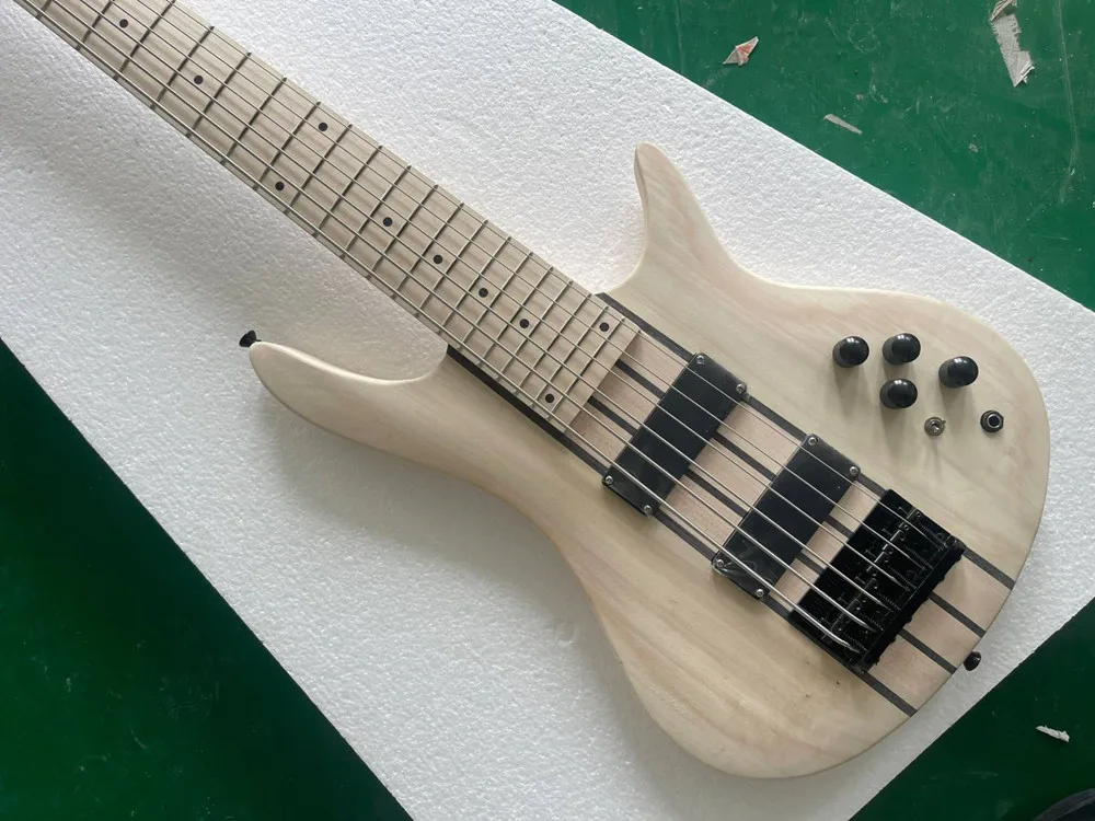 6 Strings body Electric Bass Guitar with 2Pickups,Black Hardware,Neck through body,No Paint,offer customized