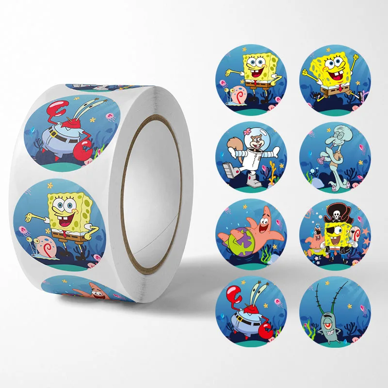 Roll Pack 500PCSSpongeBob SquarePants Cartoon Stickers DIY Graffiti Decoration Animated Cute Personality Stickers Bonus Gift