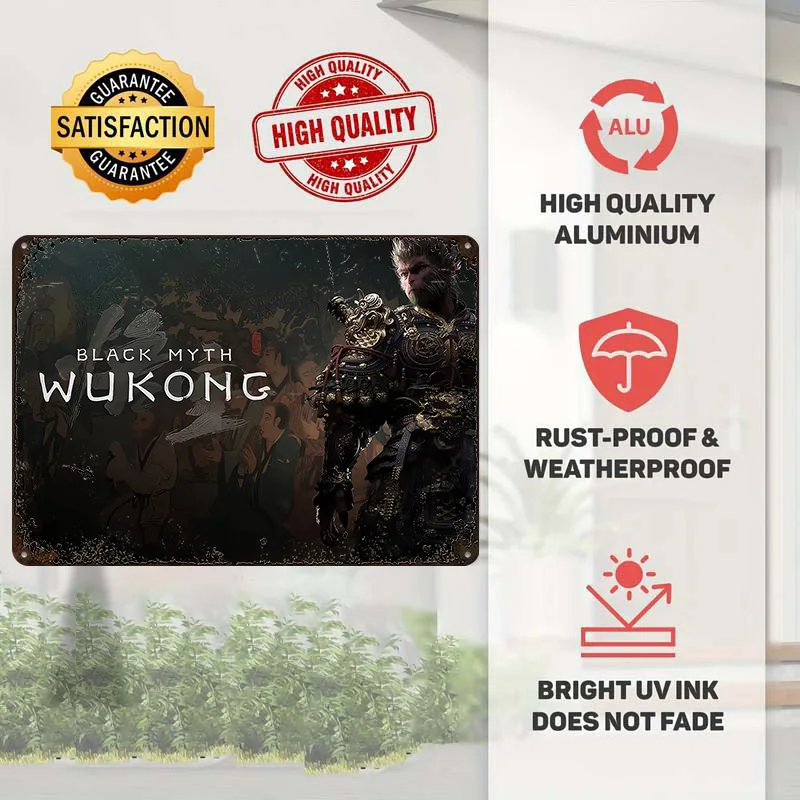 Black Myth Wukong Game Art Tin Poster Customized Wall Art Retro Vintage Metal Signs for Fans Room Modern Home Decoration Luxury