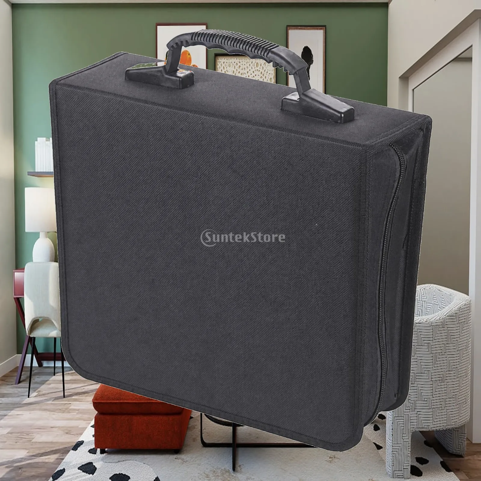 CD Case with Handle Zippered CD Case Disc Organizer Heavy-Duty Sturdy for Collectors, Travel, Car