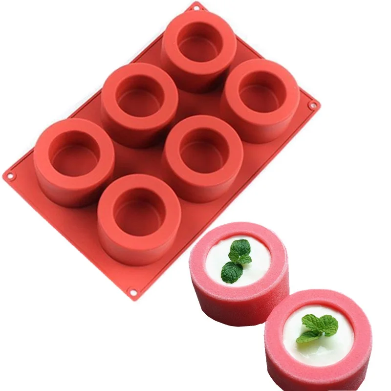 New Arrival 6 Holes Concave Convex Silicone Round Muffin Cup Cake Mold  Aromatherapy Candle Ice Cream Sandwich Mousse Cake Mold