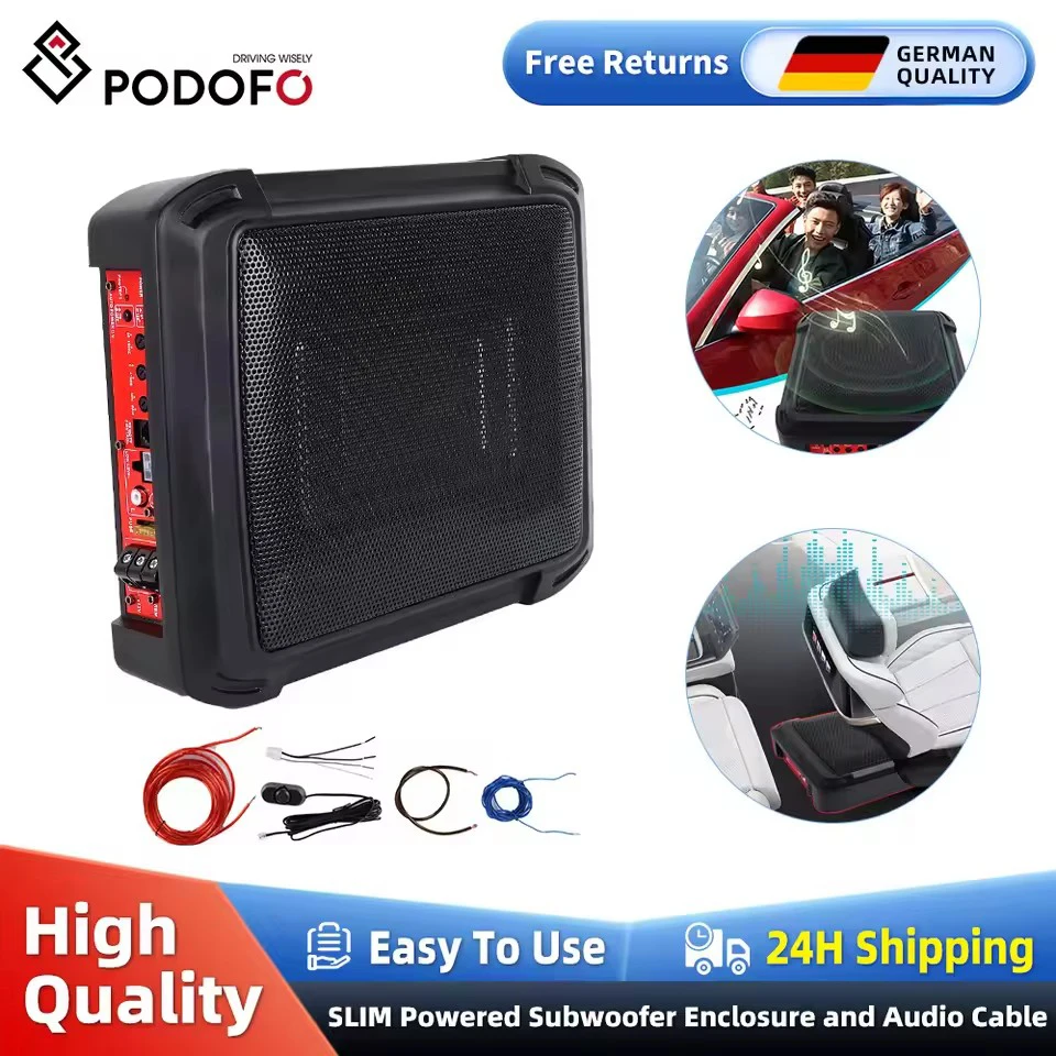 Podofo Underseat Subwoofer per auto Subwoofer audio a basso profilo Amplificatore incorporato Subwoofer alimentato sottile di livello alto/basso per auto/camion/SUV