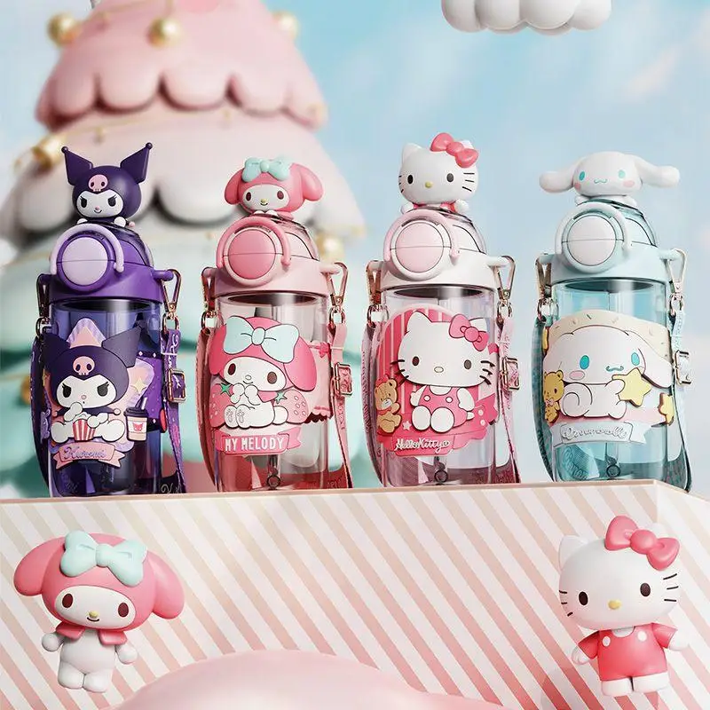 

Sanrio 650ML Double Drink Straw Cup Kawaii Kuromi My Melody Children Summer Kettle Cartoon Portable Household Items New Style