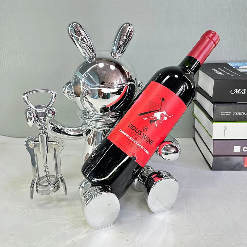 

Modern Luxury Resin Rabbit Wine Rack Living Room Entrance Decorative Item Sideboard Console Table Wine Tray Display Stand