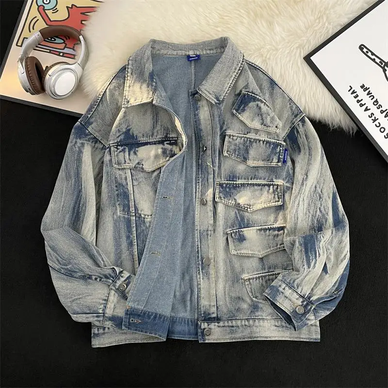 

Плотная джинсовая куртка из окрашенного синего денима в американском винтажном стиле High Street, деконструированная, функциональная, в стиле рабочей одежды