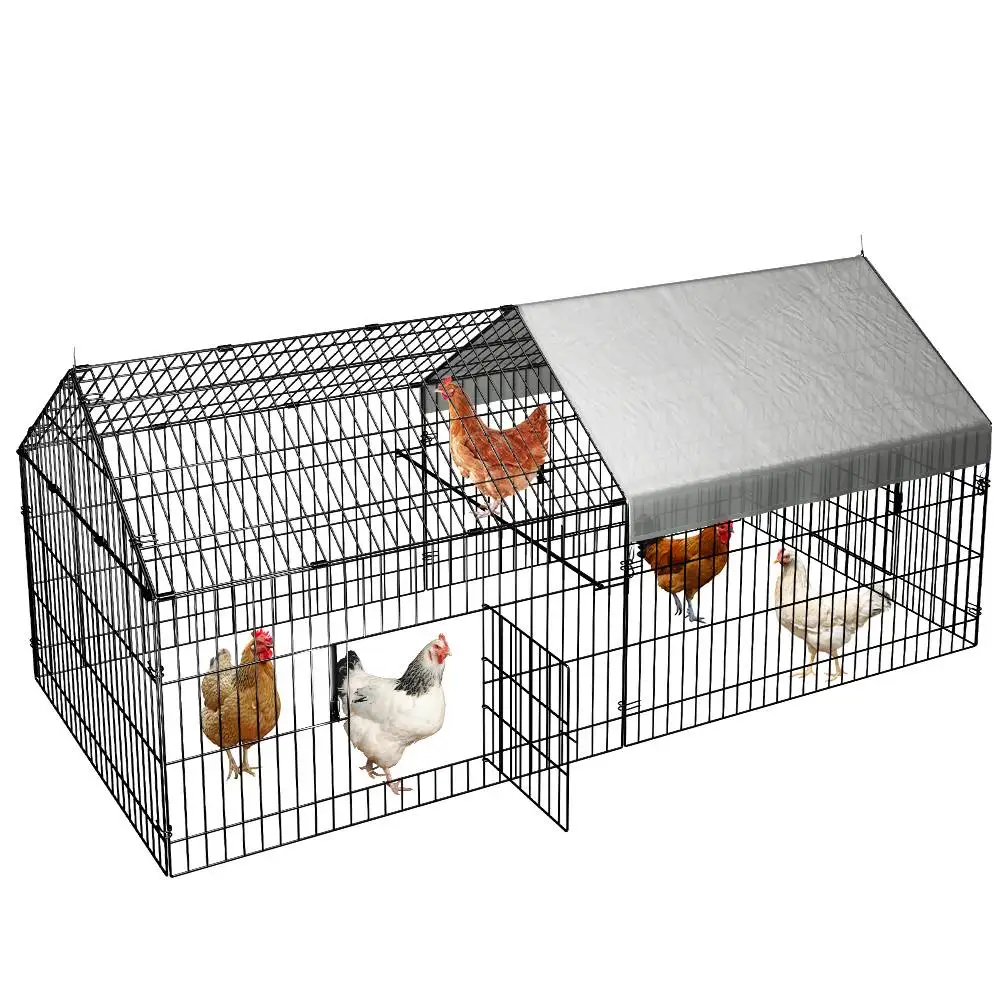 

Chicken Coop Run Cage Upgrade 86.6 x 40 x 38 Inches Metal Chicken Fence Pen Pet Playpen Enclosures with Protection Cover&Ground