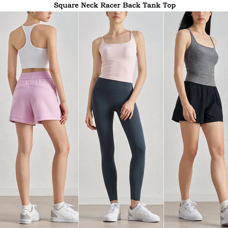 VITALINOVO Canotta con scollo quadrato e schiena scoperta per donna Canotta lunga imbottita aderente Basic Cami Top senza maniche T-shirt attillate basic