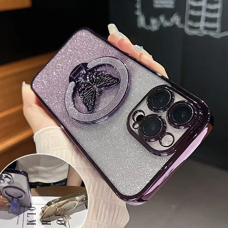 Butterfly Ring Stand Phone Case For OPPO A80 A60 A79 A78 A77 A76 A74 A73 A72 A98 A96 A95 A94 A93 A92 A91 4G 5G A16E Soft Cover