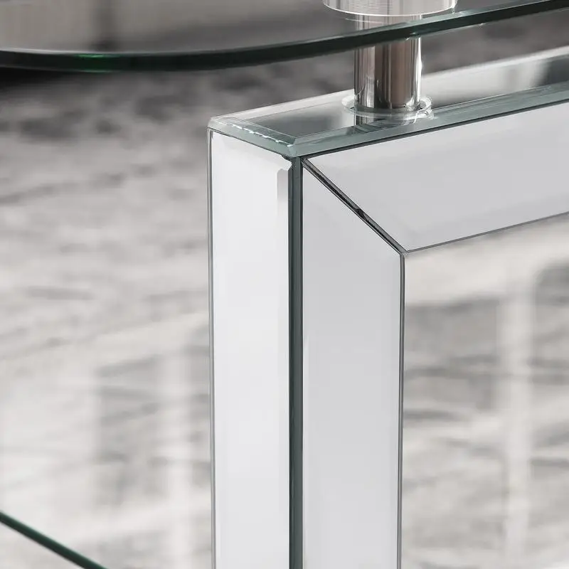 Modern Rectangle Glass Coffee Table for Living Room, Tea Table for Waiting Room, Stylish Side Table with Mirrored Stainless