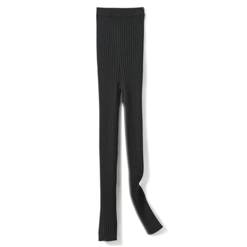 High-End 100% Cashmere Knit High-Waisted Leggings Pants for Women Ladies Autumn Long Elastic Trousers Comfortable Fit