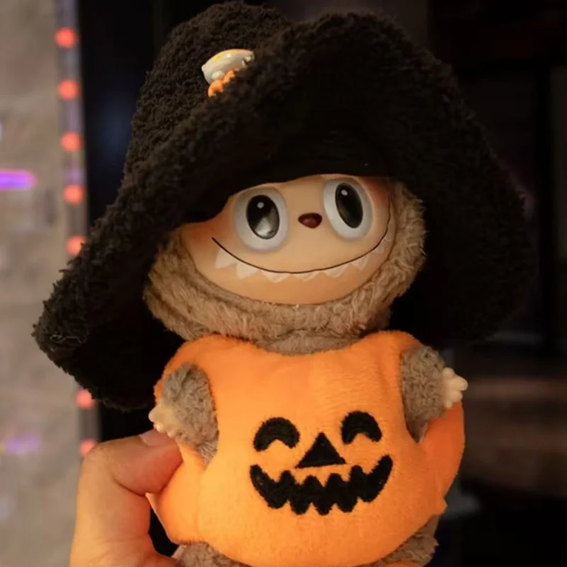 Pumpkin Clothes Halloween 15 17cm For Labubu Doll Pumpkin Multiple series Fluffy Clothing Overalls With Hat Clothing Accessories