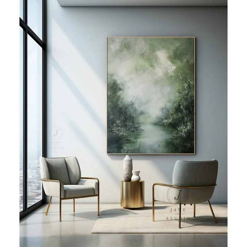 

100% ручная оригинальная картина маслом на холсте, зеленая абстрактная картина без рамы, синяя картина на холсте для декора гостиной