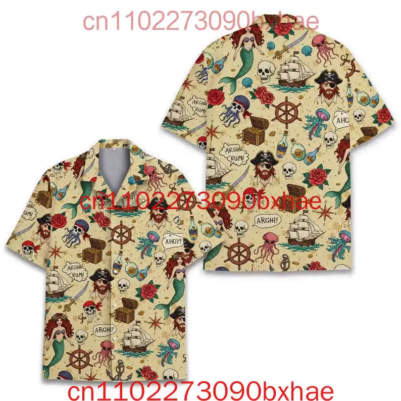 

Забавный пиратский костюм, гавайская рубашка для мужчин и женщин, молодежная рубашка капитана пирата на пуговицах с короткими рукавами, новинка, костюм, пляжная рубашка