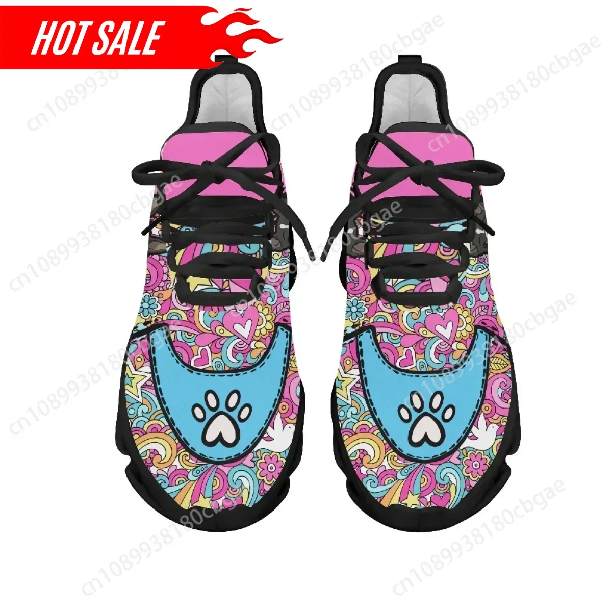 Hot 2025 Casual Shoes For Women French Bulldog Dog Paw Pink Design Ladies Mesh Sneakers Shockproof Light Platform Shoes