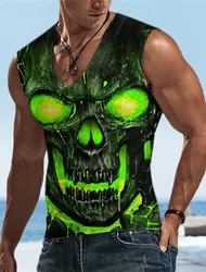 Skull Goth Mens 3D Shirt Black Men's T-Shirt Graphic Crew Collar Red Green 3D Printed Plus Size Casual Everyday Sleeveless Sport