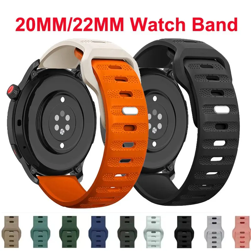 20mm 22mm Watch Band For Samsung Galaxy Watch 3 4 5 6 40mm 44mm Silicone Strap For Amazfit Bip GTR 4 Pro 2e Huawei GT 2 3 4 46mm