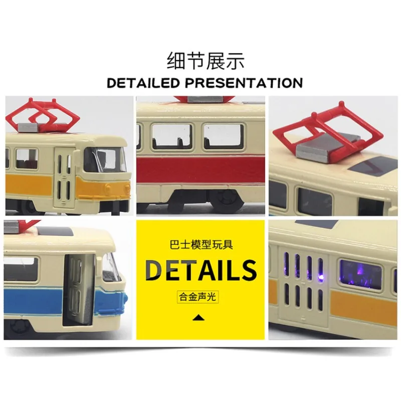 1:90 سبيكة الرجعية الترام نموذج الإضاءة الموسيقى باب فتح مترو الانفاق لعبة حافلة نموذج سيارة #6