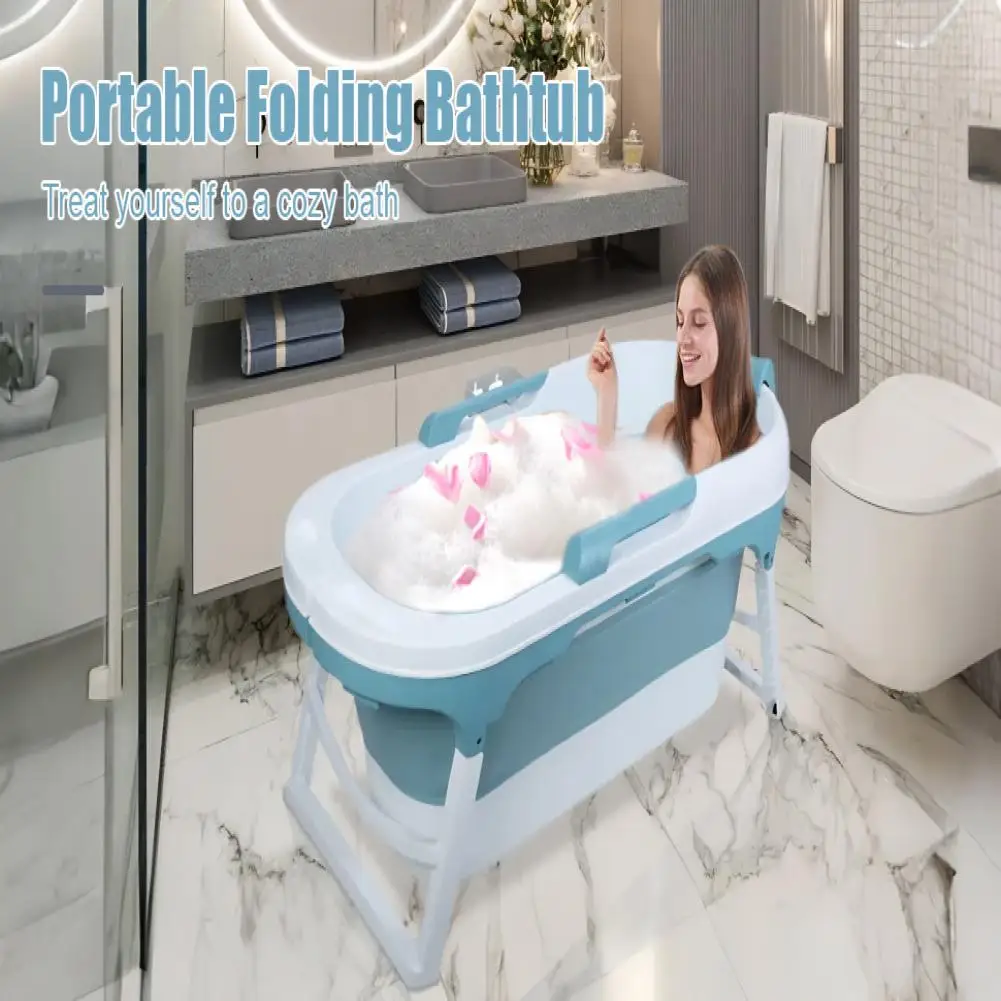 1Pc 55 inch Foldable Bathtub, Thickened Portable Bathtub for Adult Kids, Side Drainage Large Collapsible Tub Home Improvement