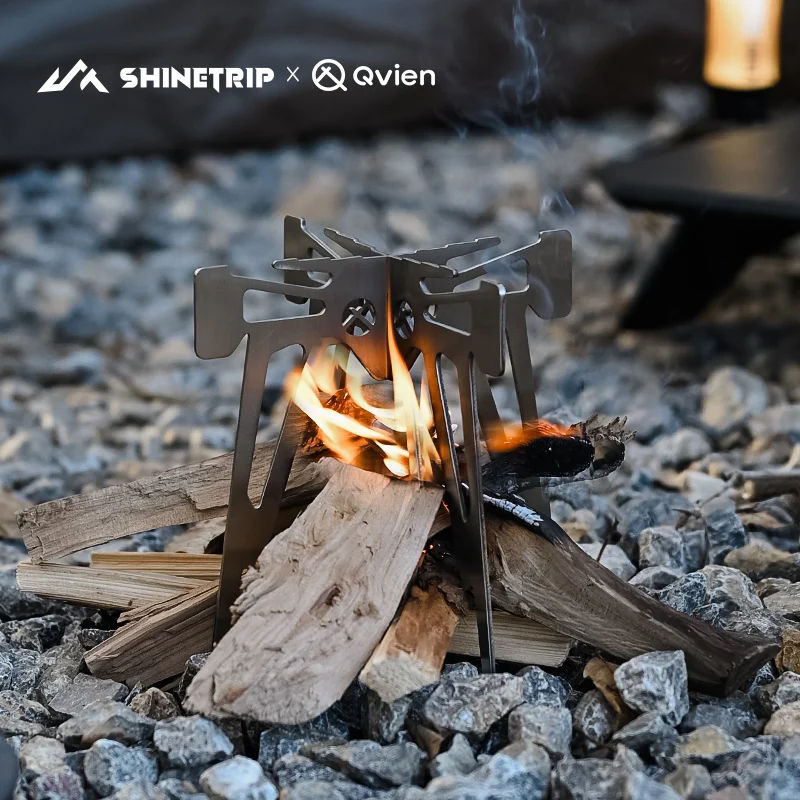 ShineTrip Qvien التخييم في الهواء الطلق برج الحمل محرقة قاعدة الوقوف المحمولة الفولاذ المقاوم للصدأ حامل متعدد الوظائف قابل للطي