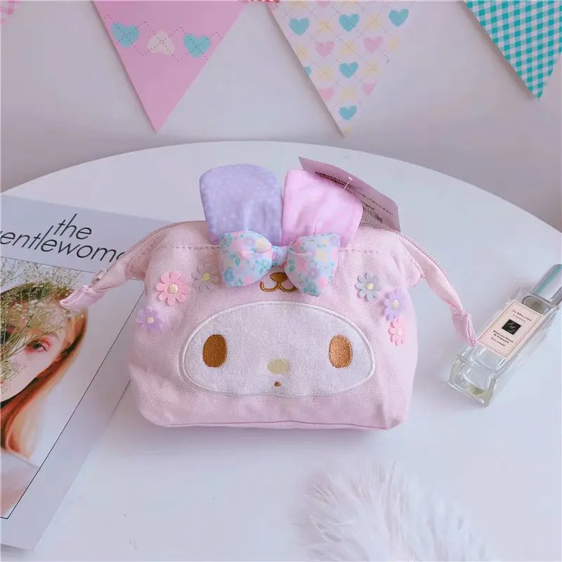 Japanese Fashion Pink Cat Small Cosmetic Bag for Girls Portable Cute Makeup Lipstick Bags Zipper Coin Organizer Pouch Bags