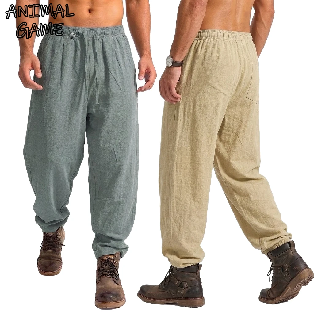 Pantalones Harem Coreanos de Lino para Exteriores, Pantalones Holgados de Algodón, Pantalones Deportivos Casuales Sueltos, Pantalones Transpirables para Senderismo, Pantalones de Trabajo para Hombre, Pantalones de Gimnasio para Hombre