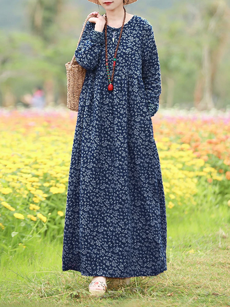 Vintage Women\'s Floral Printed Dress 2024 ZANZEA Autumn Long Dresses Casual Long Sleeve Maxi Vestidos Female Robe Oversized