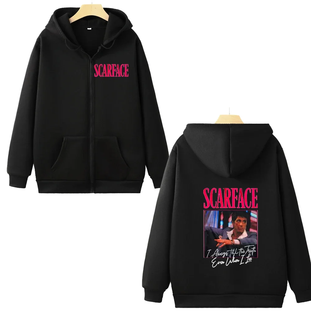 Filmography Scarface Zip Hoodie Even When I Lie I Always Tell The Truth Pattern Text Sweatshirts Retro Style Keep Warm