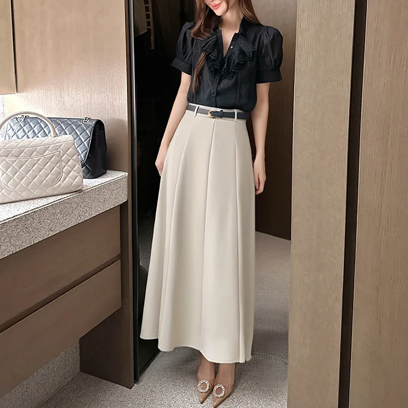 

Женский костюм с юбкой 2026: Новинка! Летний стильный облегающий комплект с высокой талией для миниатюрных женщин. Длинная юбка, юбка-солнце.