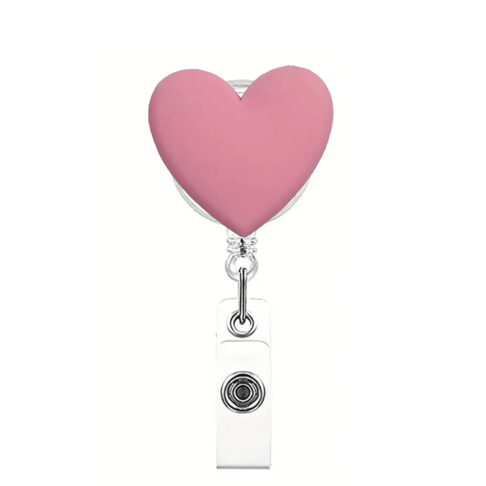 cute heart Retractable Badge Reel with Metal Clip，Nurse & Doctor ID Card Clips with Secure Clasp and Lanyard Loop, Healthcare Ba
