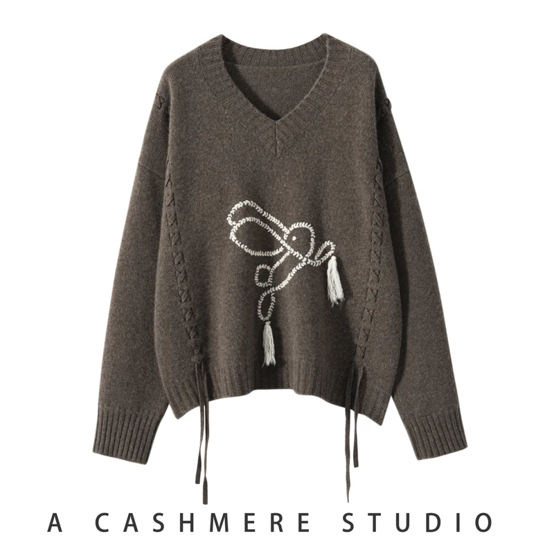 

Autumn and Winter Merino Cashmere Women's pullover Round Neck Long Sleeve Knitted Rabbit Pattern Sweater Soft High Quality Top