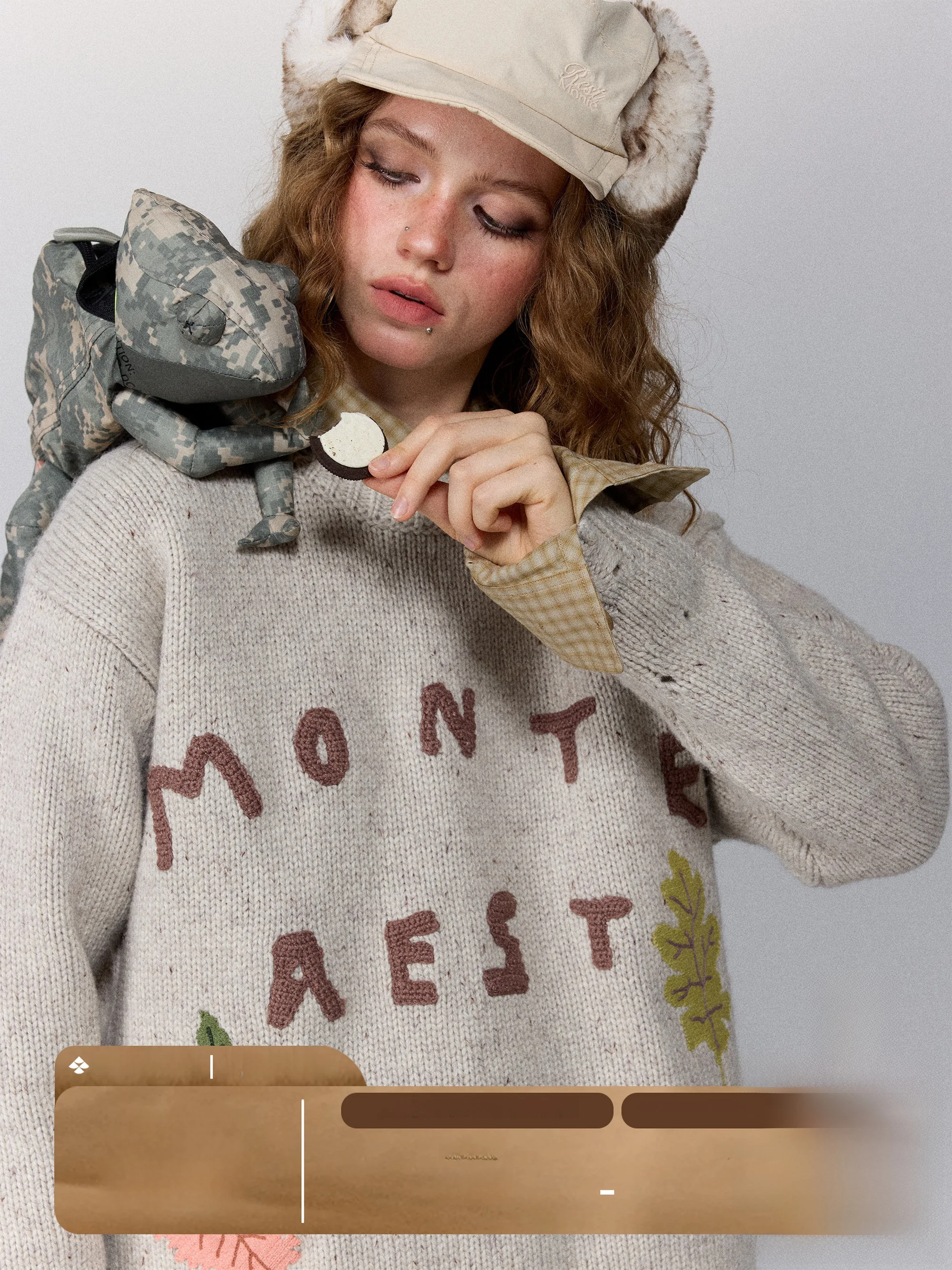 

Retro Vintage Hand Knitted Sweater round Ne Embroidered Hole Youthful Vitali Sle Women's Long Sve Knitwear