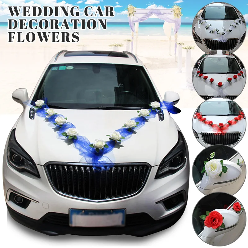 

Red/White Rose Artificial Flower Decorative Strips for Wedding Car Decoration Bridal Car Exterior Front Layout Wedding Supplies