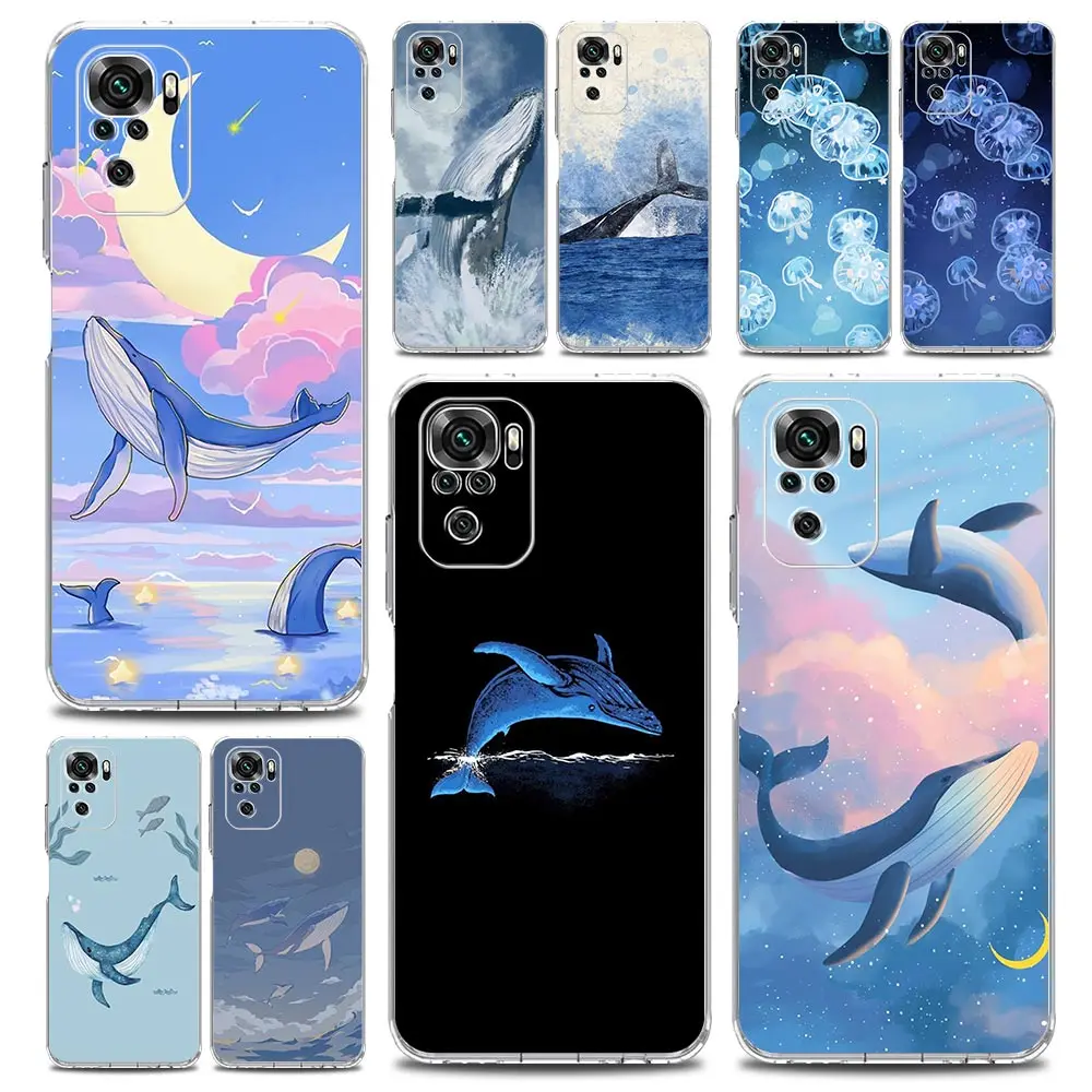 

Чехол для телефона Xiaomi Redmi Note 14 13 12 4G 9S 9 10 11 Pro Plus 5G 14C 13C 12C 10C 9A Прозрачный мягкий чехол из ТПУ «Дельфин Кит пара»