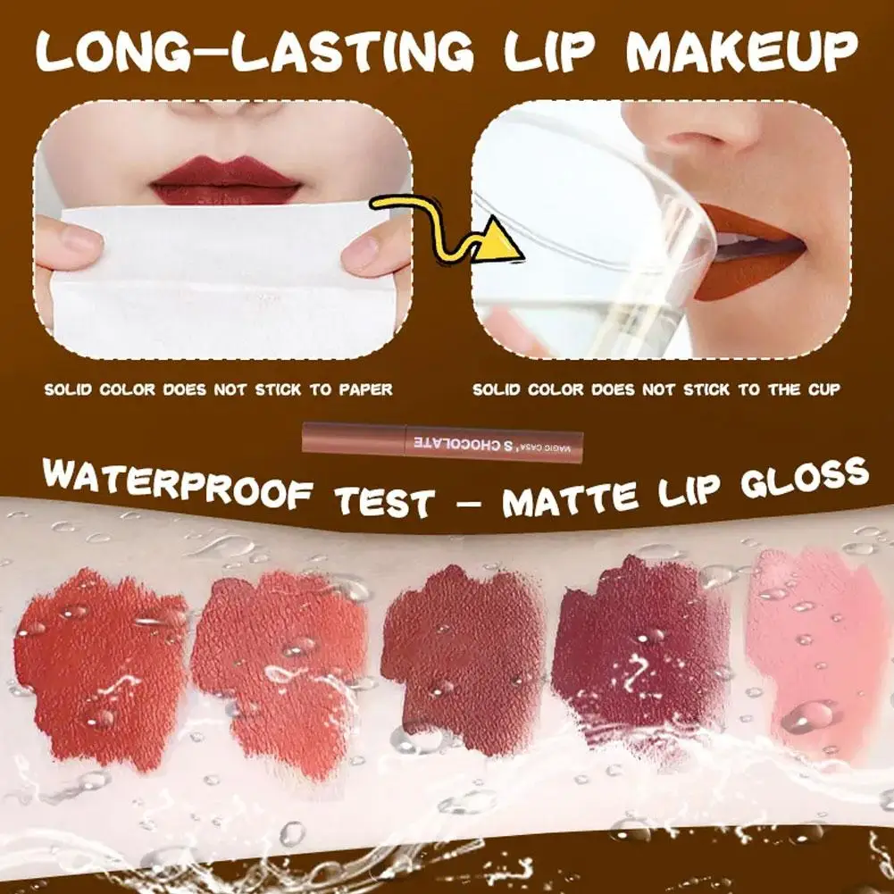5 ألوان ماتي إنهاء أحمر الشفاه مقاوم للماء غير عصا كوب طويل الأمد يرطب المخملية الملمس البني ملمع الشفاه ماكياج الشفاه
