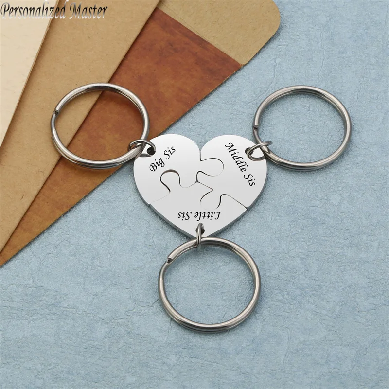 Personalized Master Customized Letter Key Chain Stainless Steel Heart Puzzle Engraved Name BFF Keyrings Friendship DIY Keychains