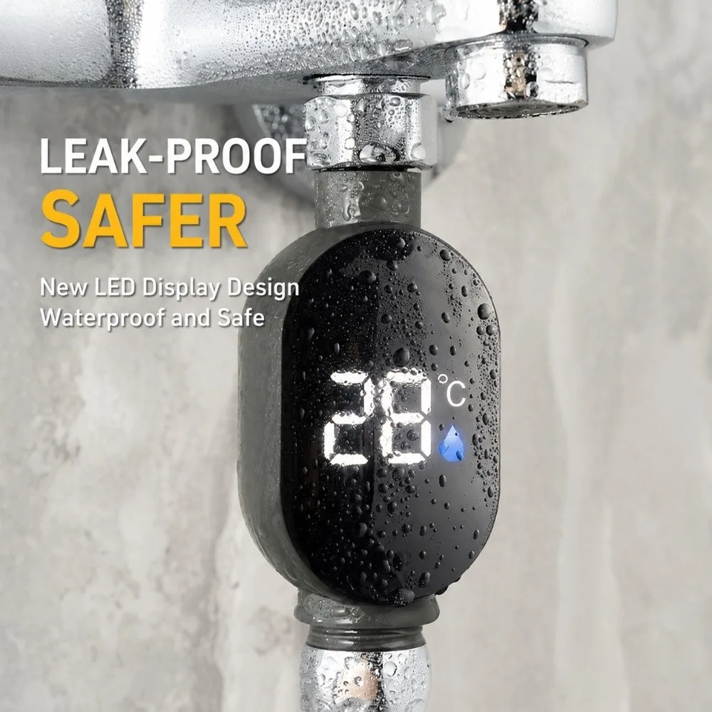 Waterproof Shower Thermometer LED Display 360° Rotating Water Temperature Gauge Color Coded Intelligent
