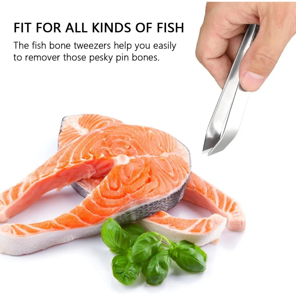 1 Piece Fish Bone Tweezers, Stainless Steel Flat and Angled Head Tweezers Pliers Removal Tool Kitchen Tools Fish Tools