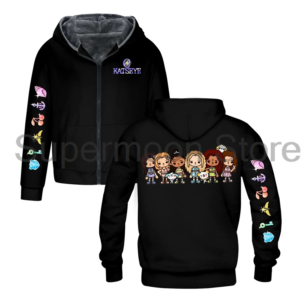 Kpop Katseye Anime Logo Zipper Hoodie 2025 Beautiful Chaos Tour Long Sleeve Streetwear Men Women Jacket Parkas Winter Coat