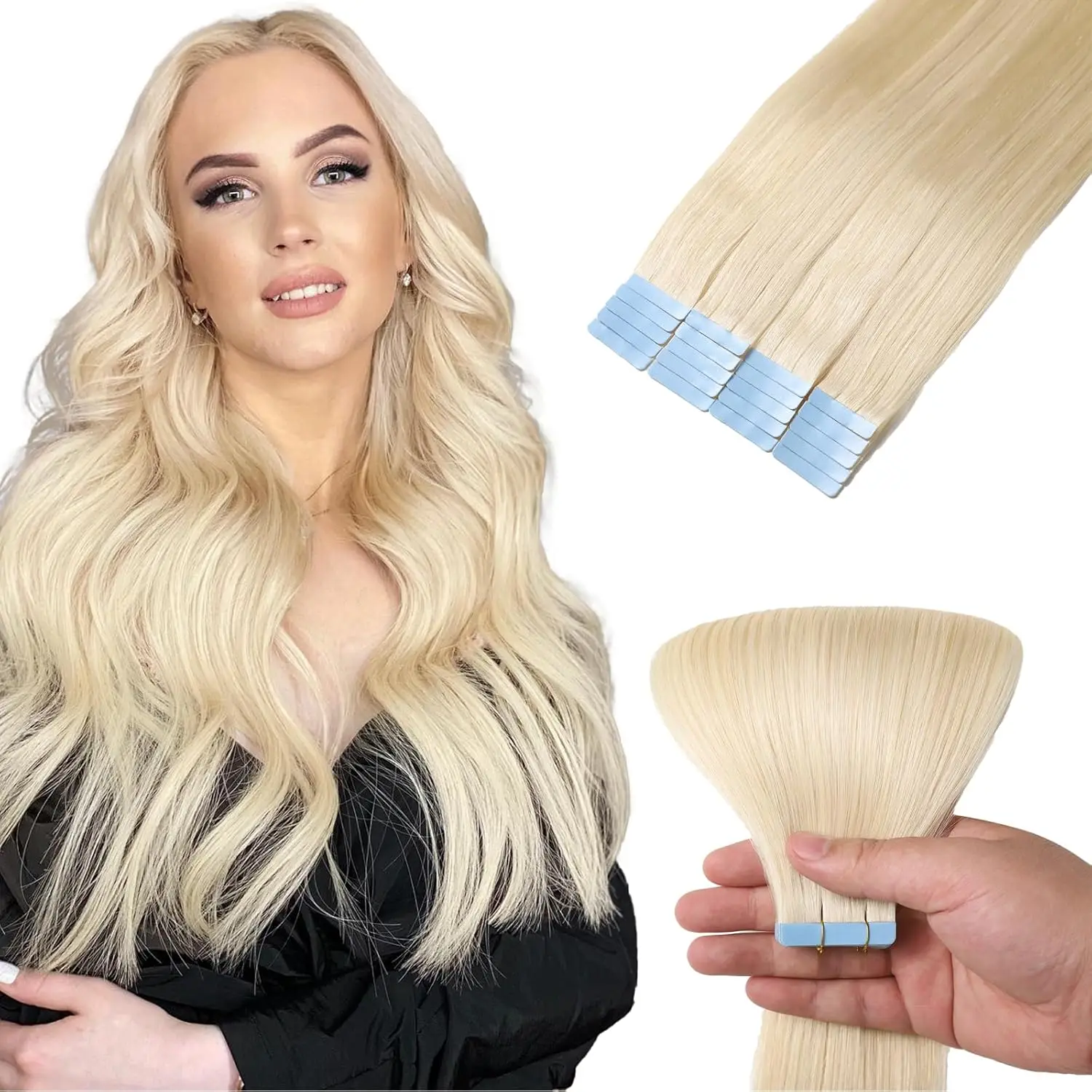 Cinta en extensiones de cabello Remy, cabello humano sin costuras, cinta de trama en extensiones de cabello, cinta Invisible en extensiones de cabello humano