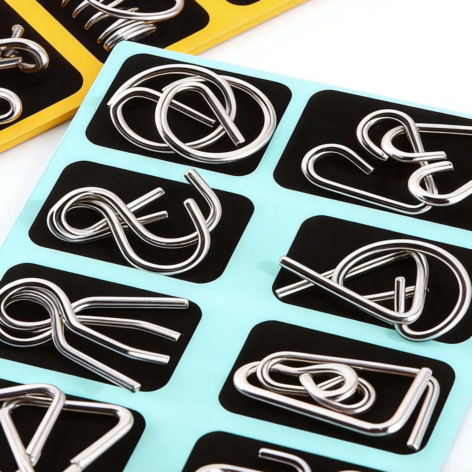 금속 두뇌 티저 퍼즐 16개 조각 교육용 금속 퍼즐 세트 학생 어린이 성인 가정 파티 게임용