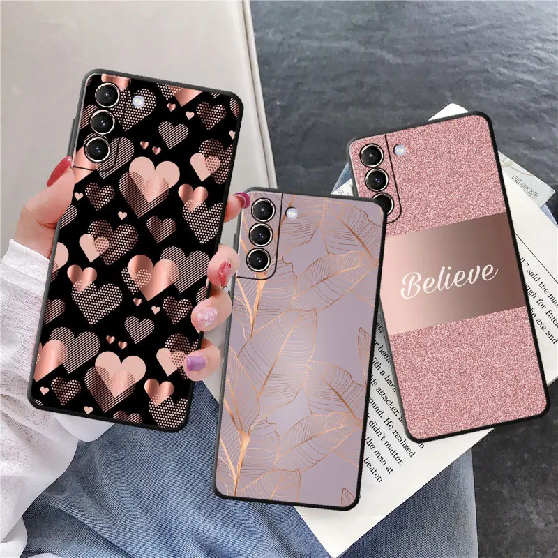 

Case Funda for Samsung Galaxy S24 Ultra S21 Plus S24 S23 S22 Ultra S20 FE S10 S21 Note 10 20 Ultra Silicone Gold Rose Love Heart