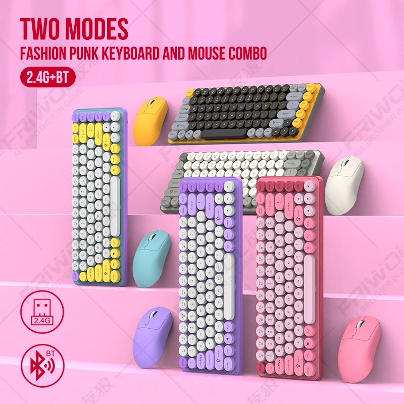 

Набор беспроводной клавиатуры и мыши Bluetooth Friwol BT185, двухрежимный, клавиатура в стиле панк, ноутбук и настольный офис, бесшумный, мини