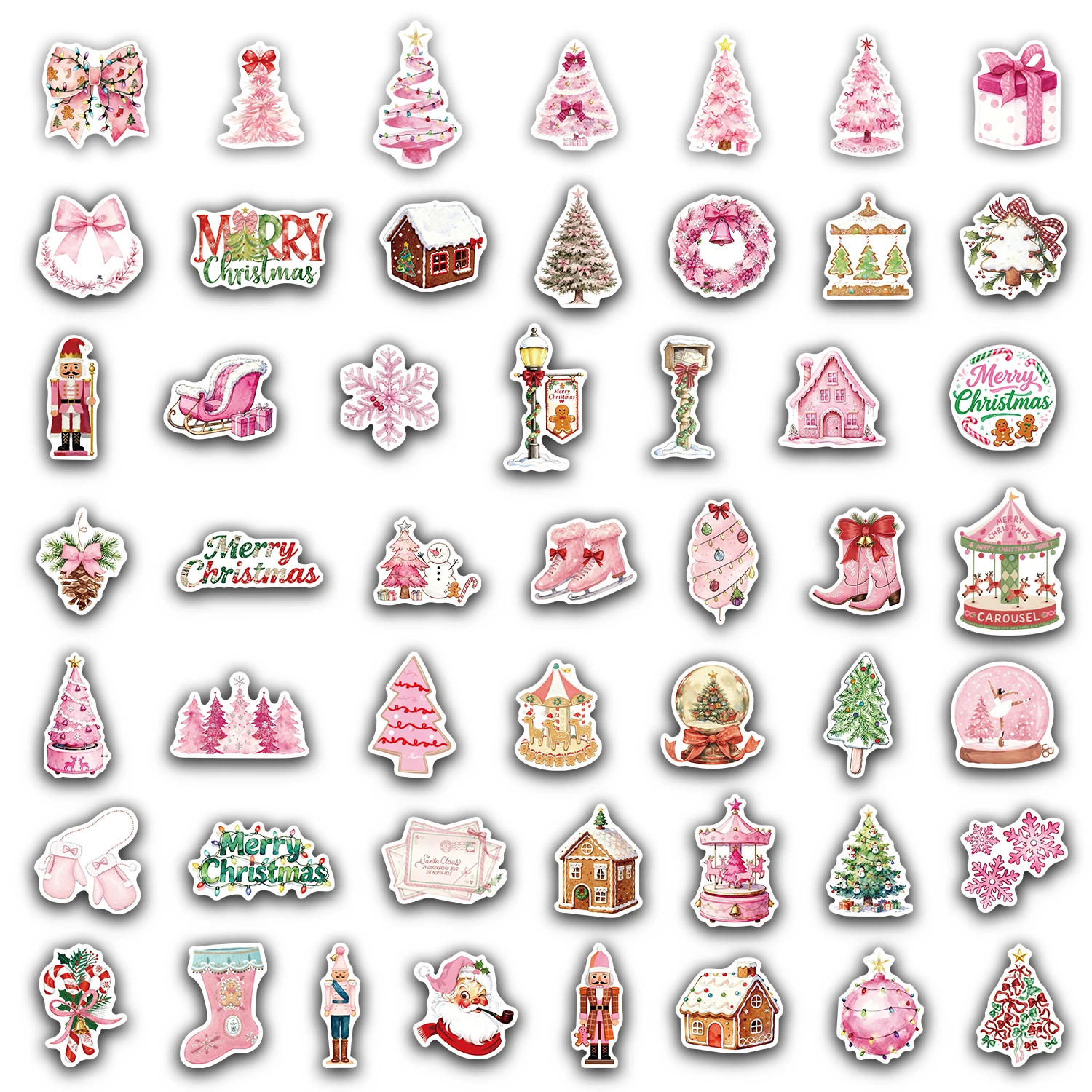 สติกเกอร์คริสต์มาสสีชมพู 50 ชิ้น สำหรับตกแต่งเคสมือถือ แล็ปท็อป กระติกน้ำร้อน ของเล่น