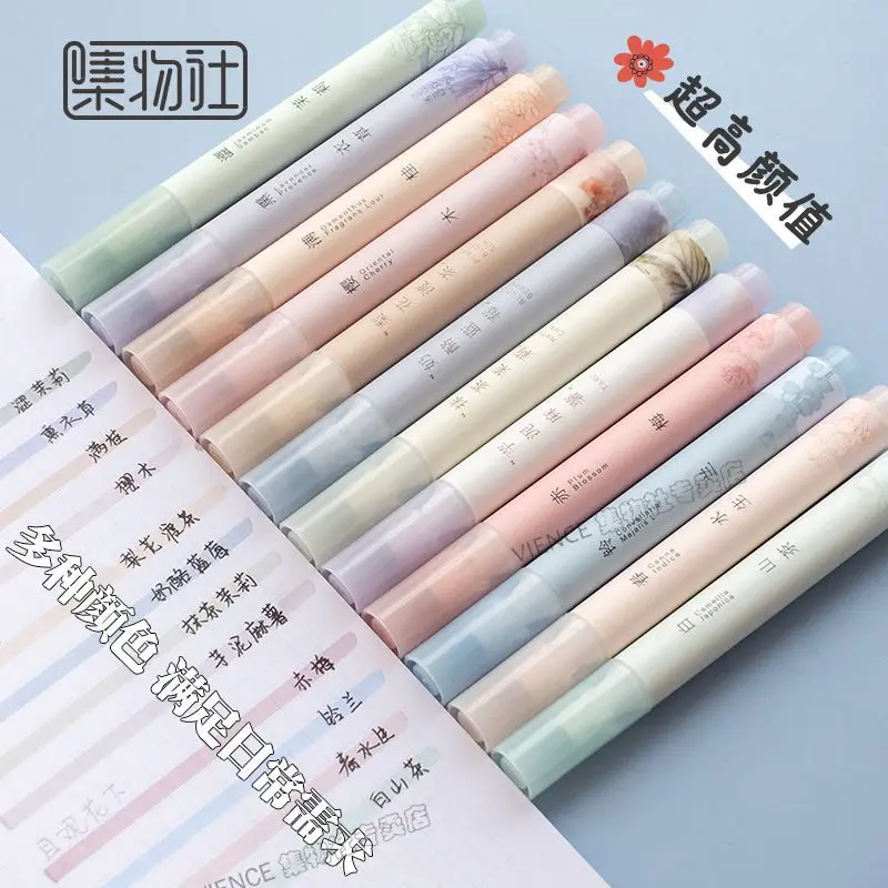 japanese stationery Morandi Cool Color Series highlighter pen set school supplies kawaii  Aestheticism Oblique edge Mark Pen - Image 3
