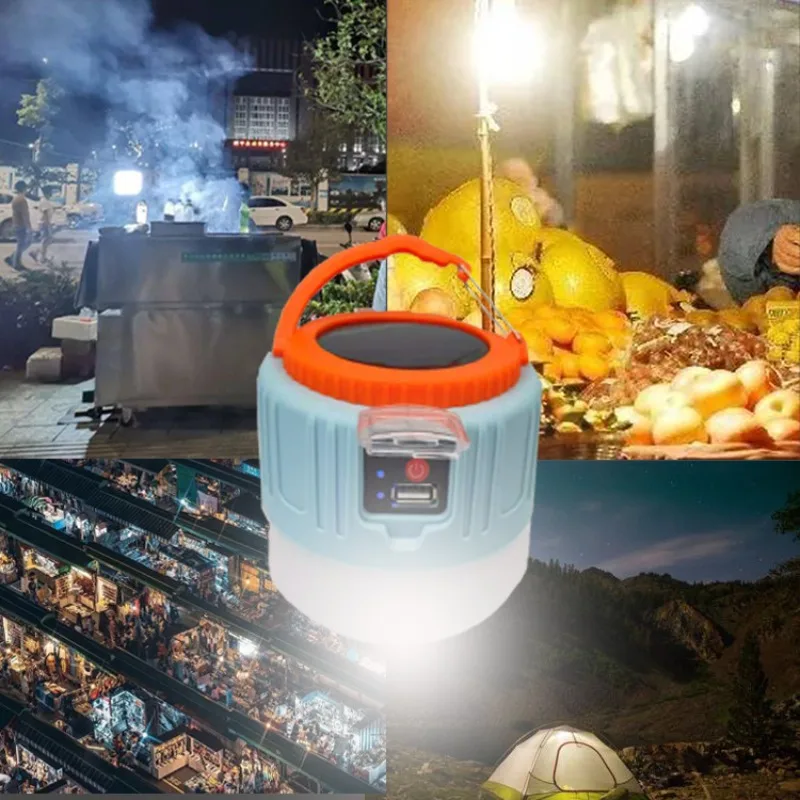 LED Solar Charging Bulb Light Home Emergency Night Market Stall Lighting USB Camping Lamp Portable Rechargeable Outdoor Indoor