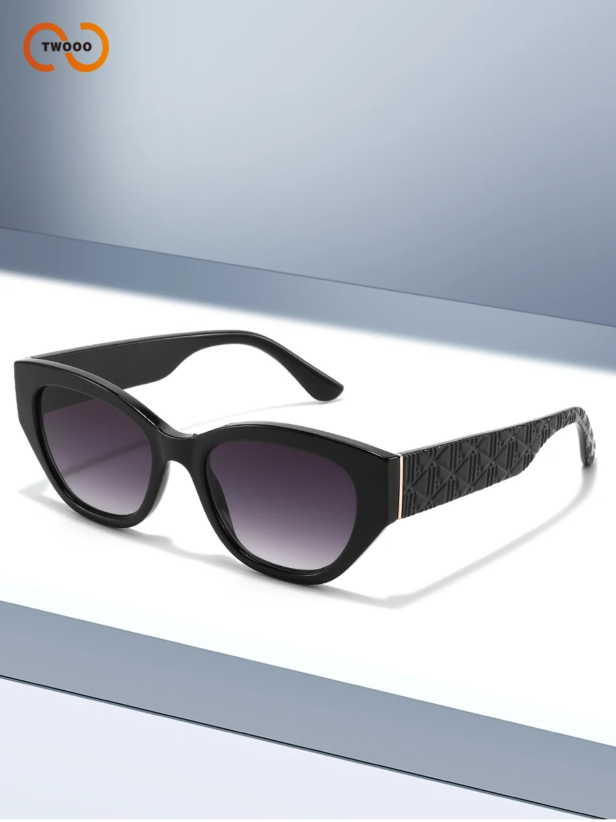 Damskie okulary przeciwsłoneczne typu kocie oko: personalizowany design, gradientowe soczewki, teksturowane zauszniki, moda + funkcja.