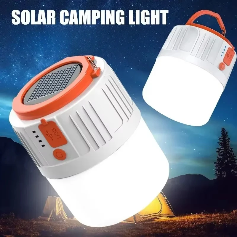 Super Bright Camping Light Bulb Solar LED 6 Lighting Modes USB Rechargeable Power Bank Outdoor BBQ Tents Hanging Emergency Light
