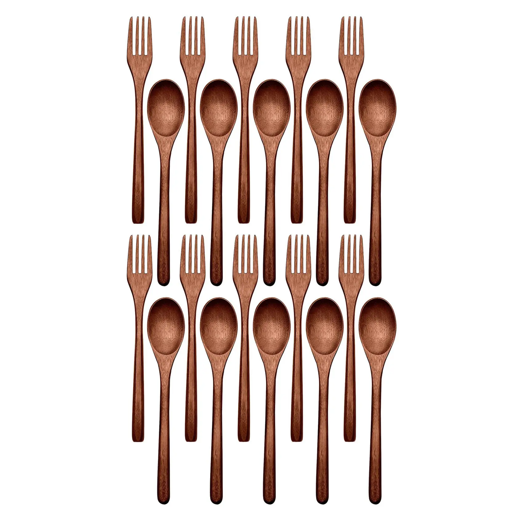 Y42A-20 Pcs Wooden Spoons Forks Set Wooden Utensil Set Reusable Natural Wood Flatware Set For Cooking Stirring Eating