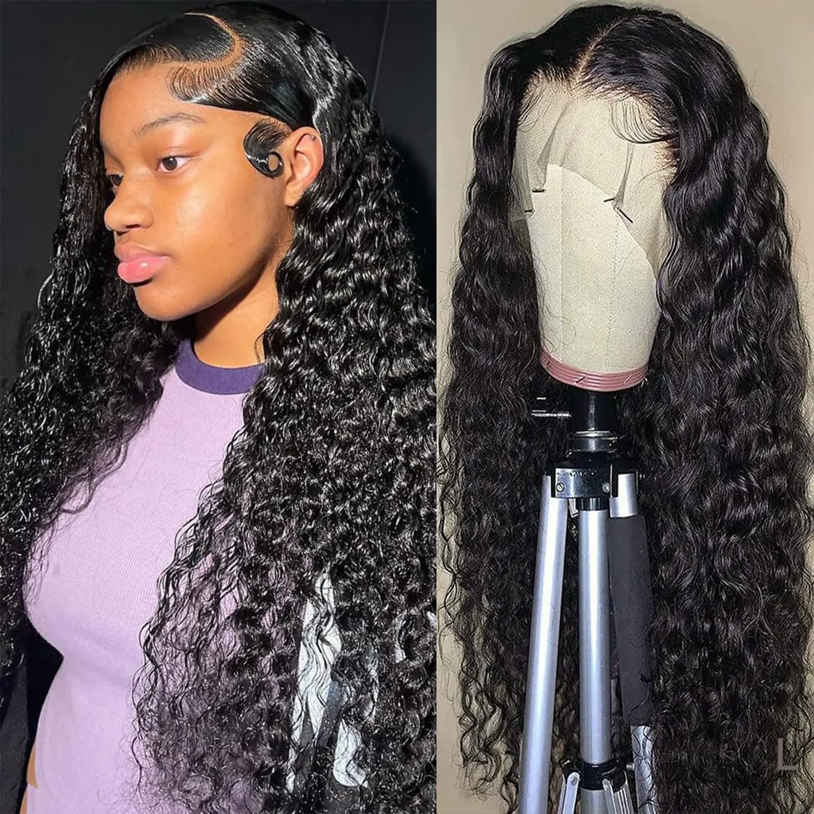 

Transparent 180% Density Water Culry 360 Full Lace Frontal Wig Human Hair Deep Wave 13x4 13x6 Lace Front Wig For Women