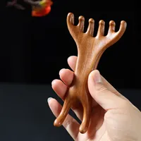 Body Meridian Massage Comb Sandalwood Deer Antlers Wide Tooth Acupuncture Help Blood Circulation Anti-static Smooth Hair